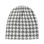 Grey And White Houndstooth Pattern Print Beanie