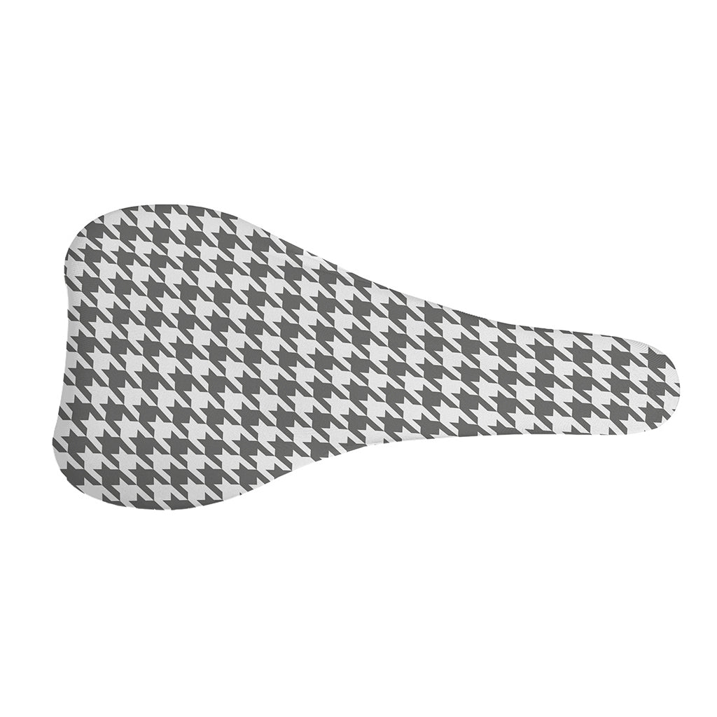 Grey And White Houndstooth Pattern Print Bicycle Seat Cover