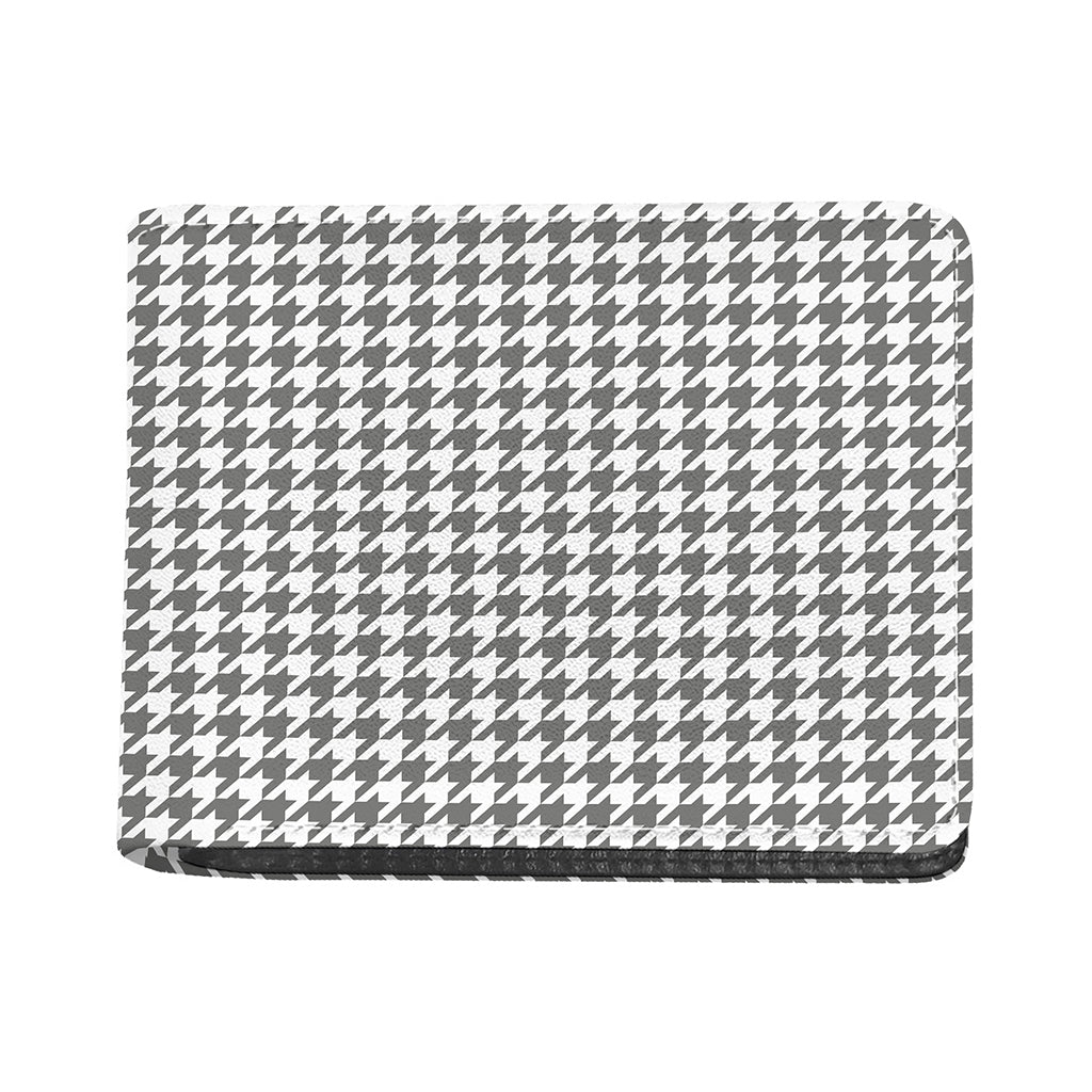 Grey And White Houndstooth Pattern Print Bifold Wallet
