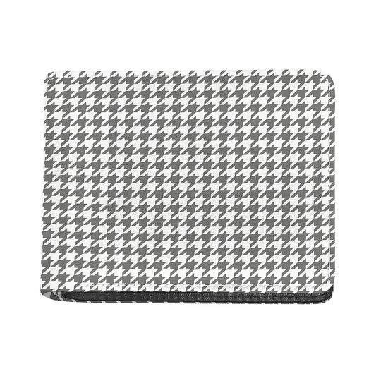 Grey And White Houndstooth Pattern Print Bifold Wallet