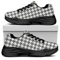 Grey And White Houndstooth Pattern Print Black Chunky Shoes