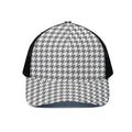 Grey And White Houndstooth Pattern Print Black Mesh Trucker Hat