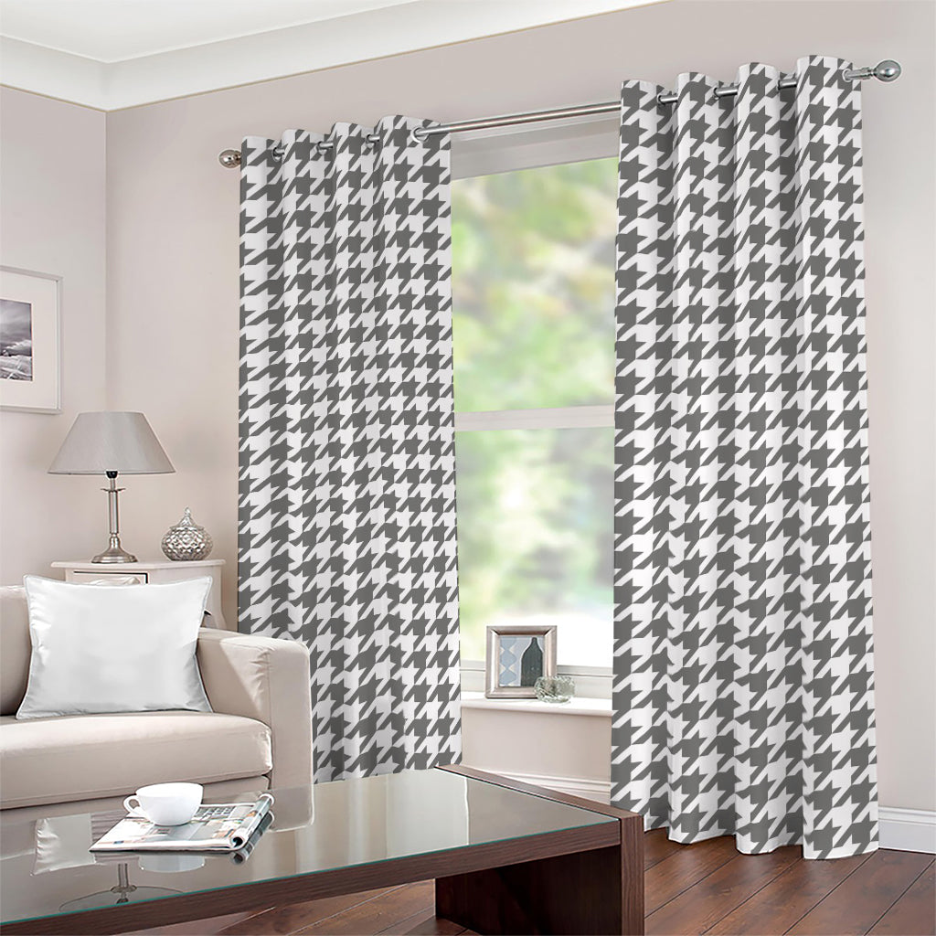 Grey And White Houndstooth Pattern Print Blackout Grommet Curtains