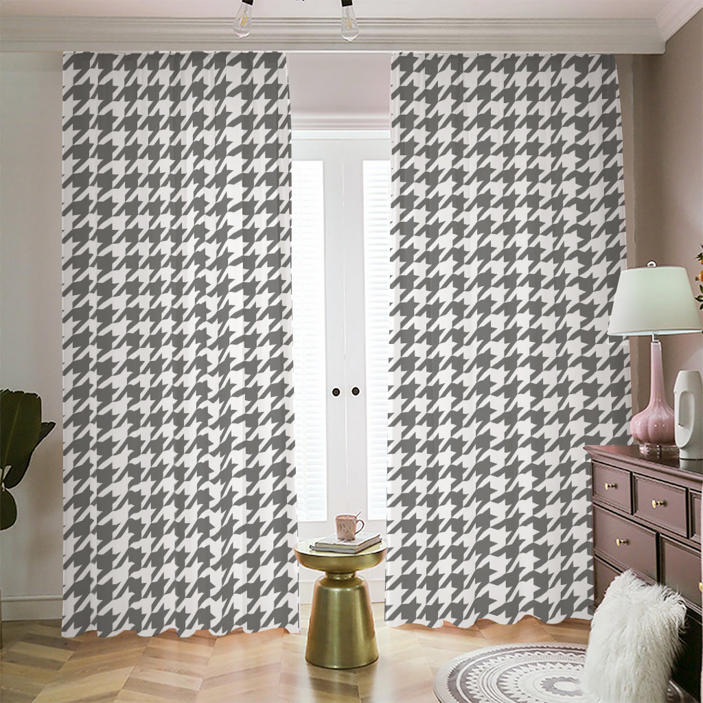 Grey And White Houndstooth Pattern Print Blackout Pencil Pleat Curtains