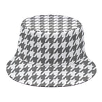 Grey And White Houndstooth Pattern Print Bucket Hat