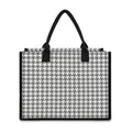 Grey And White Houndstooth Pattern Print Canvas Tote Bag