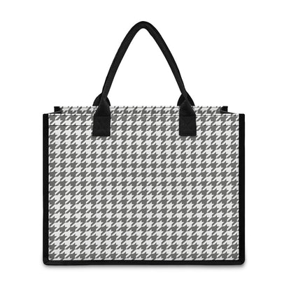 Grey And White Houndstooth Pattern Print Canvas Tote Bag
