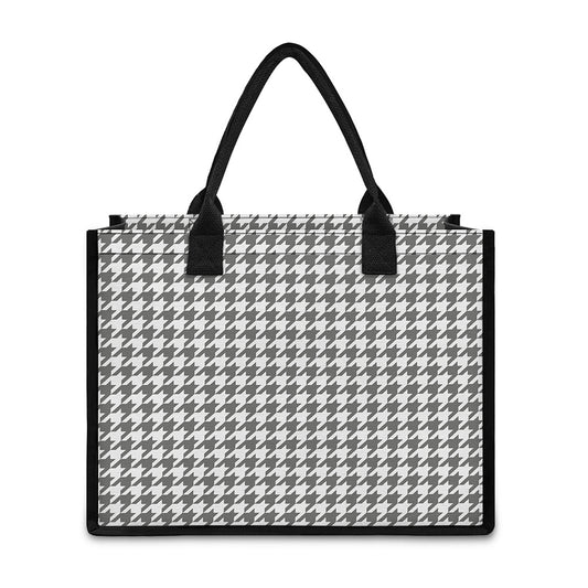 Grey And White Houndstooth Pattern Print Canvas Tote Bag