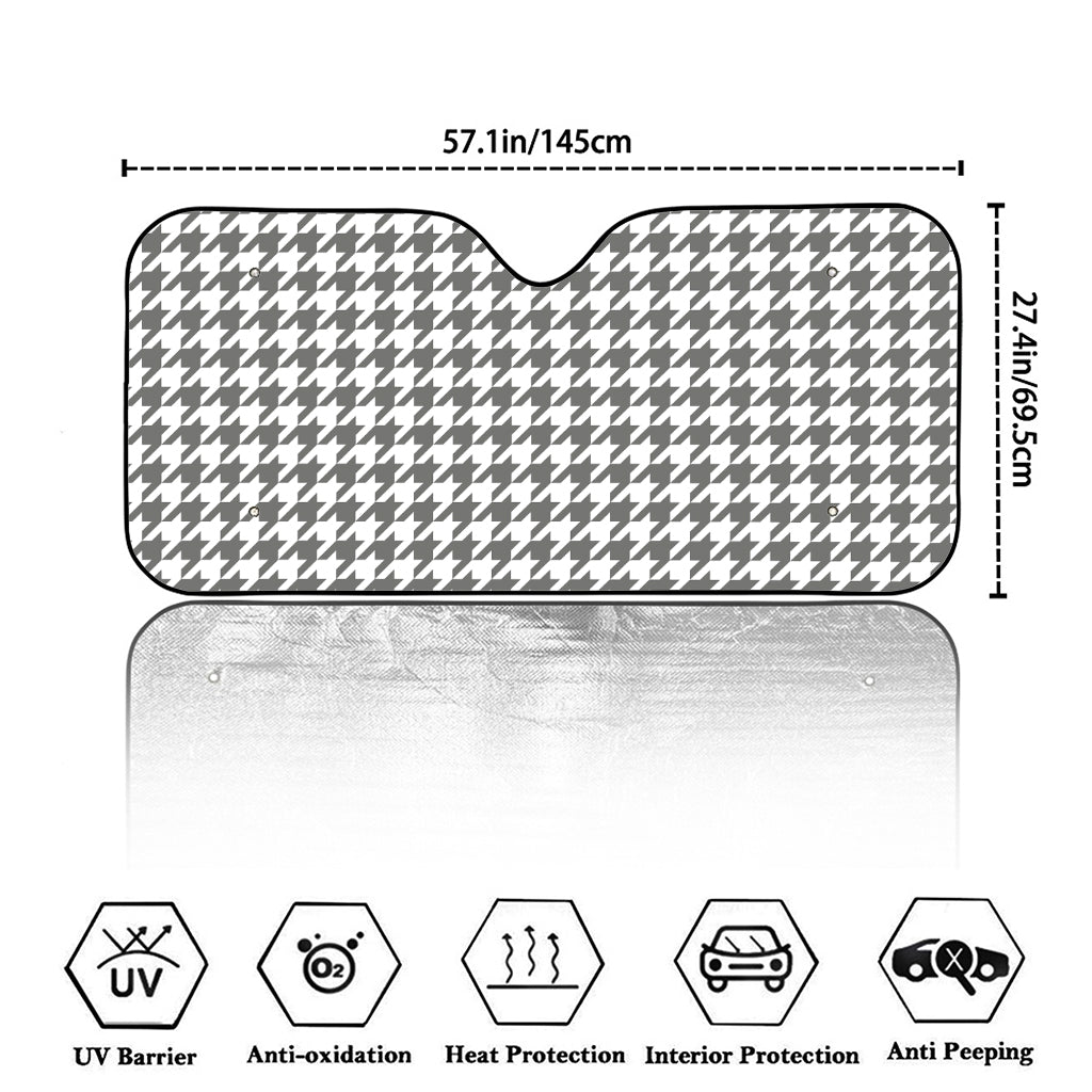 Grey And White Houndstooth Pattern Print Car Windshield Sun Shade