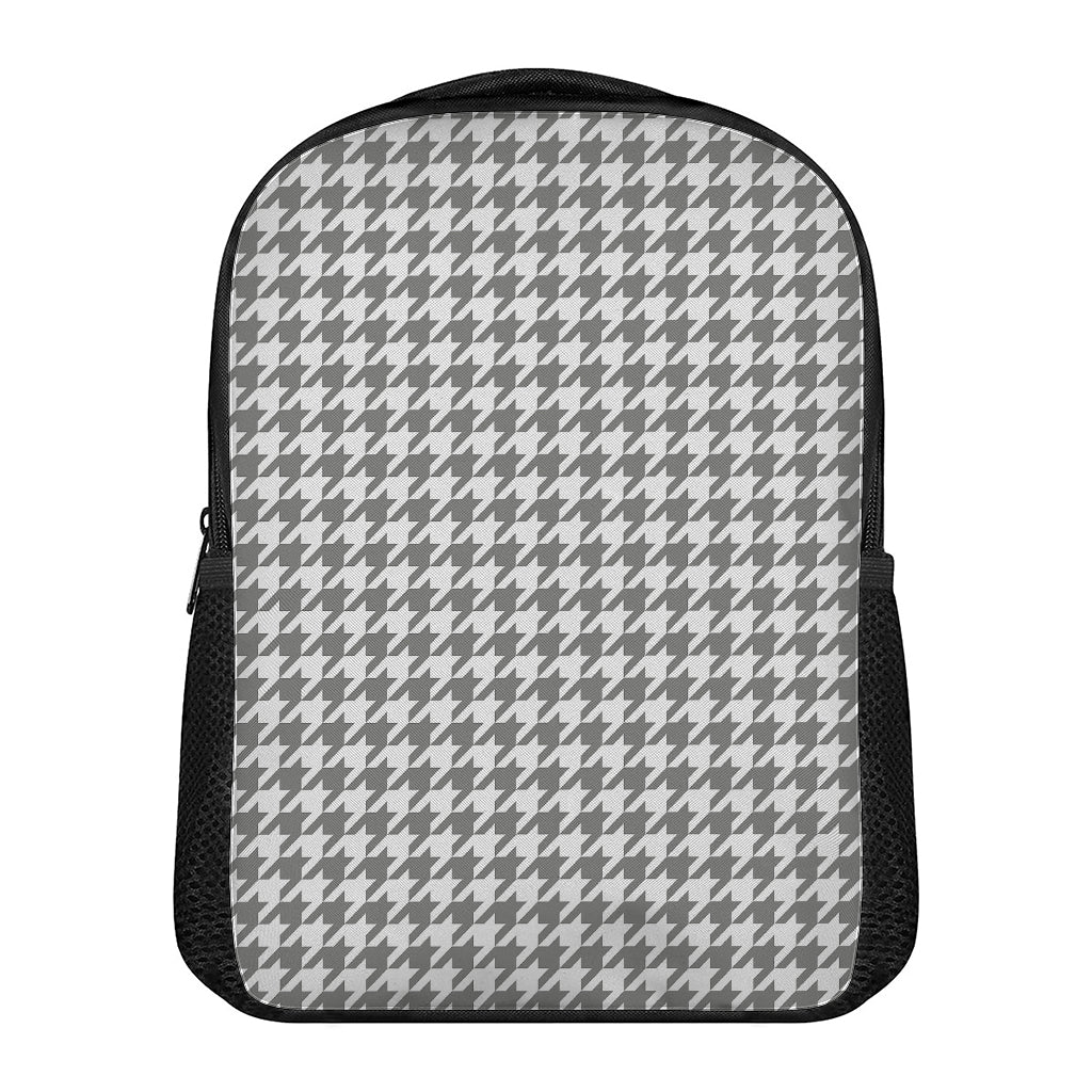 Grey And White Houndstooth Pattern Print Casual Backpack