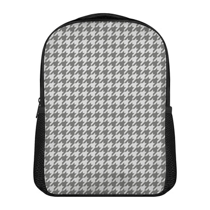Grey And White Houndstooth Pattern Print Casual Backpack