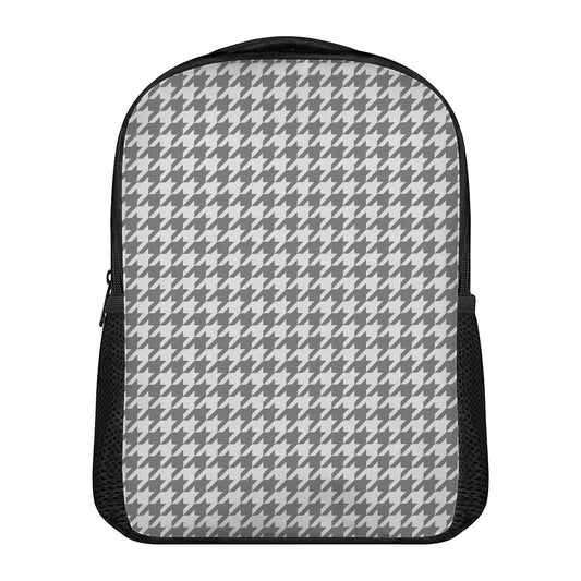 Grey And White Houndstooth Pattern Print Casual Backpack
