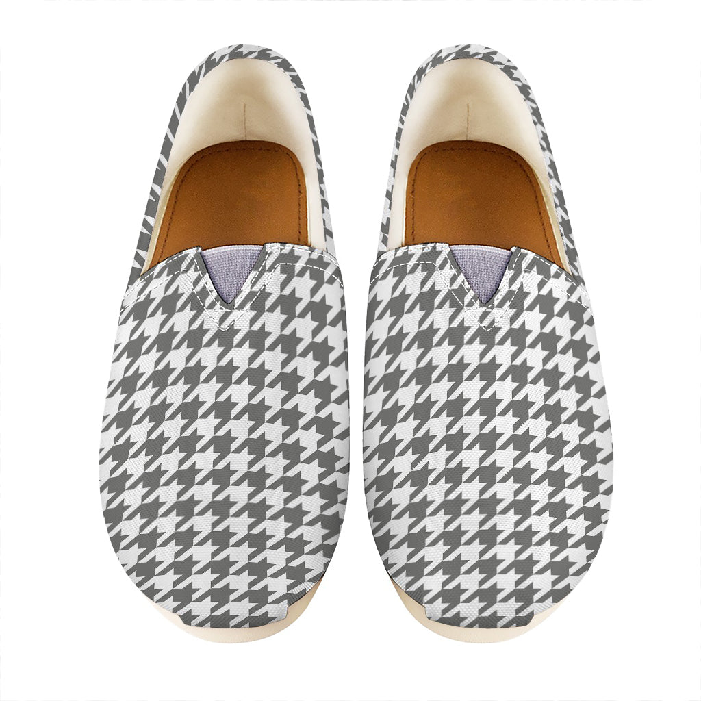 Grey And White Houndstooth Pattern Print Casual Shoes
