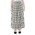 Grey And White Houndstooth Pattern Print Chiffon Maxi Skirt