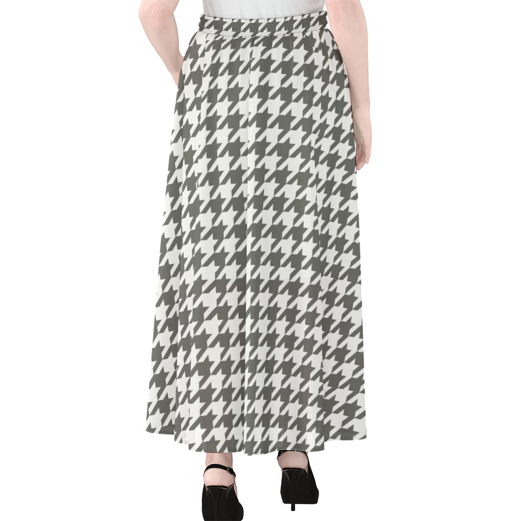 Grey And White Houndstooth Pattern Print Chiffon Maxi Skirt