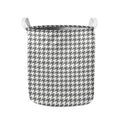 Grey And White Houndstooth Pattern Print Collapsible Laundry Basket