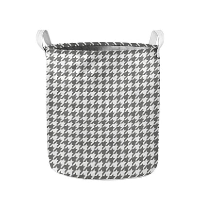 Grey And White Houndstooth Pattern Print Collapsible Laundry Basket