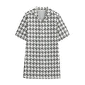 Grey And White Houndstooth Pattern Print Cotton Hawaiian Shirt