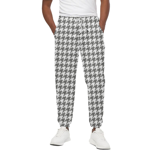 Grey And White Houndstooth Pattern Print Cotton Pants