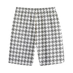 Grey And White Houndstooth Pattern Print Cotton Shorts