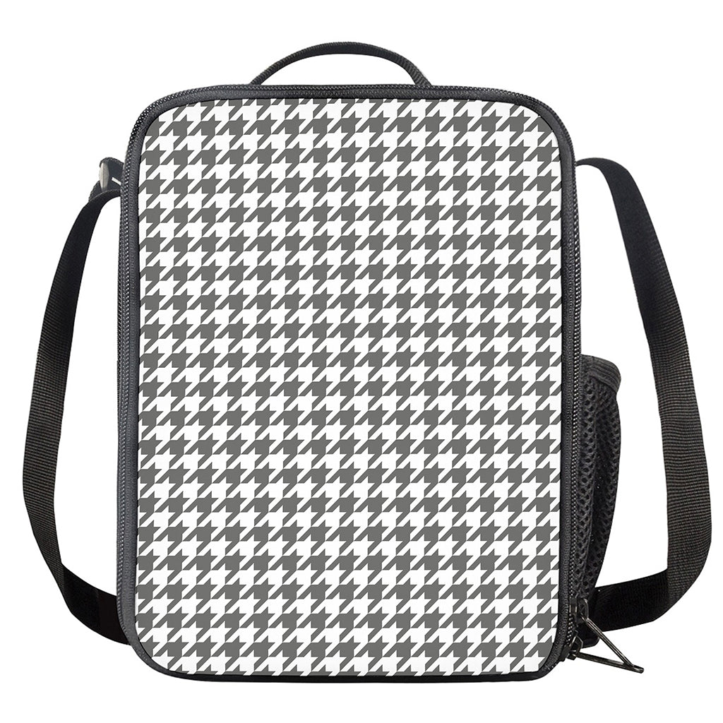 Grey And White Houndstooth Pattern Print Crossbody Lunch Bag