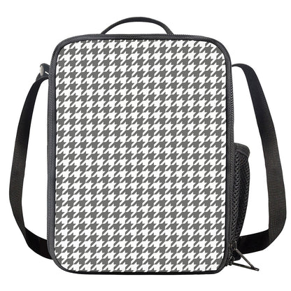 Grey And White Houndstooth Pattern Print Crossbody Lunch Bag