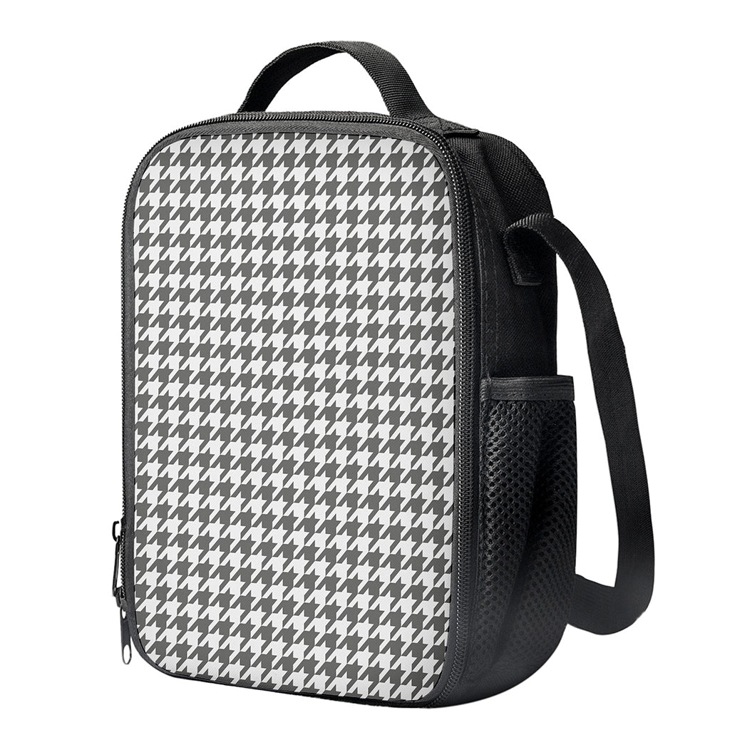 Grey And White Houndstooth Pattern Print Crossbody Lunch Bag