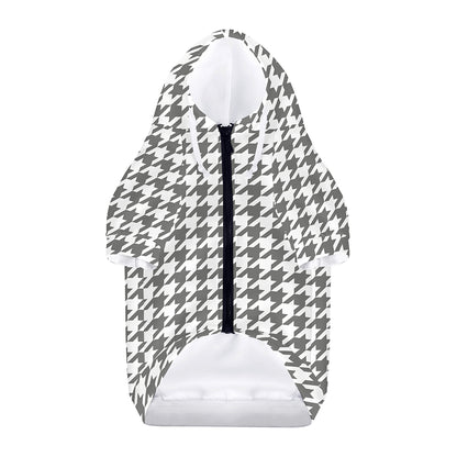 Grey And White Houndstooth Pattern Print Dog Zip Up Hoodie