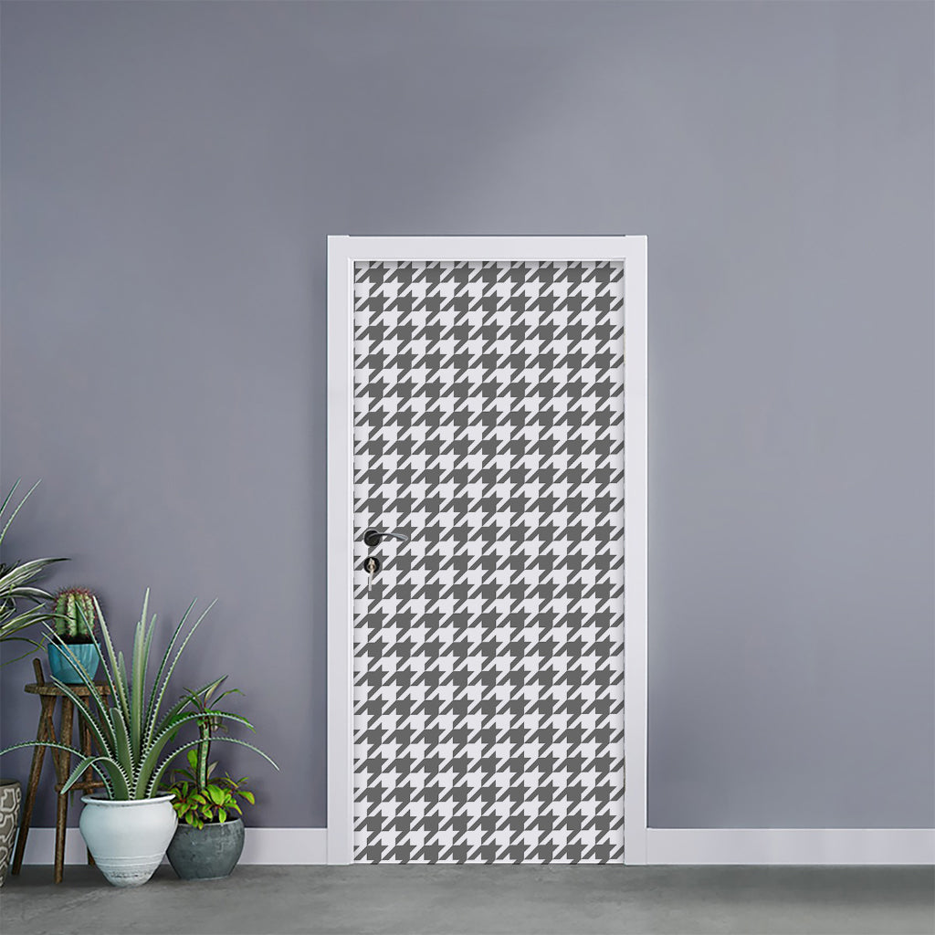 Grey And White Houndstooth Pattern Print Door Sticker