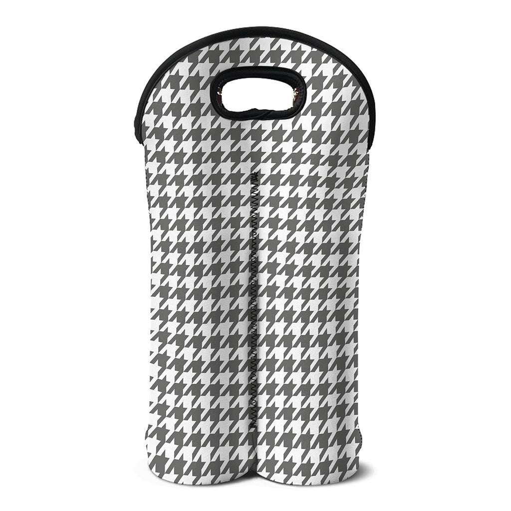 Grey And White Houndstooth Pattern Print Double Neoprene Wine Tote