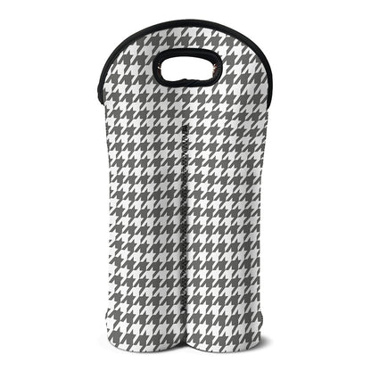 Grey And White Houndstooth Pattern Print Double Neoprene Wine Tote