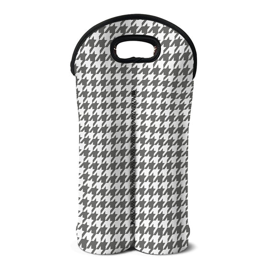 Grey And White Houndstooth Pattern Print Double Neoprene Wine Tote