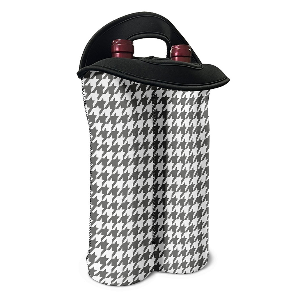 Grey And White Houndstooth Pattern Print Double Neoprene Wine Tote