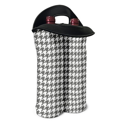 Grey And White Houndstooth Pattern Print Double Neoprene Wine Tote