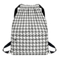 Grey And White Houndstooth Pattern Print Drawstring Backpack