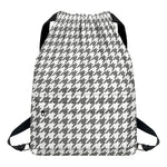 Grey And White Houndstooth Pattern Print Drawstring Backpack