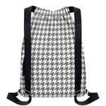 Grey And White Houndstooth Pattern Print Drawstring Backpack
