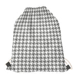 Grey And White Houndstooth Pattern Print Drawstring Bag