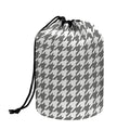 Grey And White Houndstooth Pattern Print Drawstring Makeup Bag