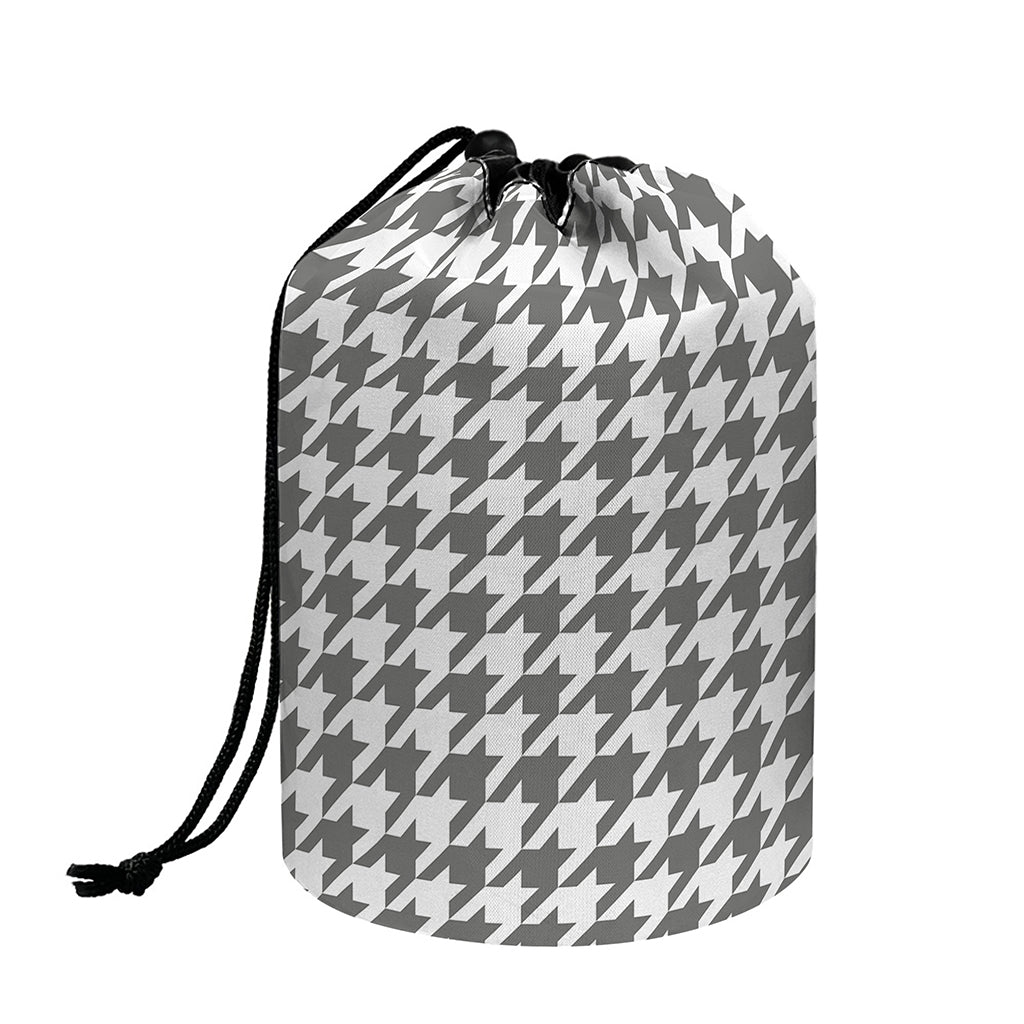 Grey And White Houndstooth Pattern Print Drawstring Makeup Bag