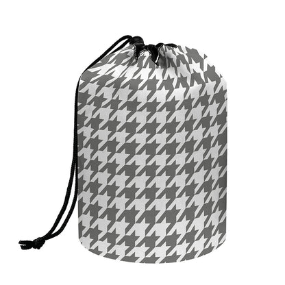 Grey And White Houndstooth Pattern Print Drawstring Makeup Bag