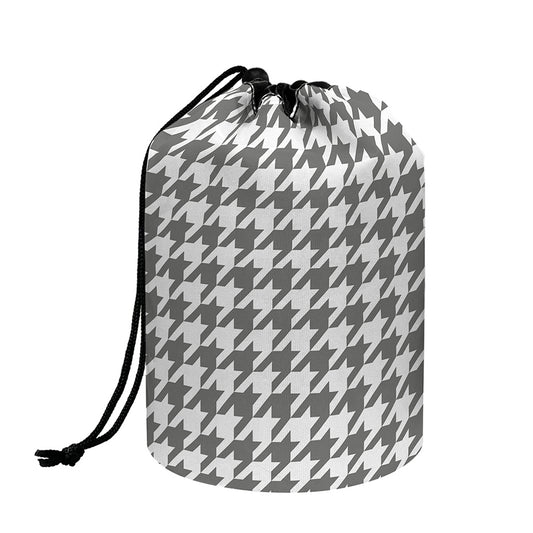 Grey And White Houndstooth Pattern Print Drawstring Makeup Bag
