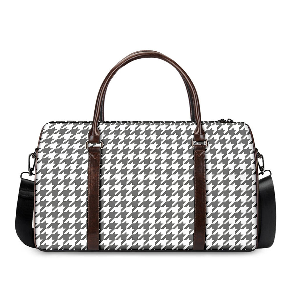 Grey And White Houndstooth Pattern Print Duffle Bag