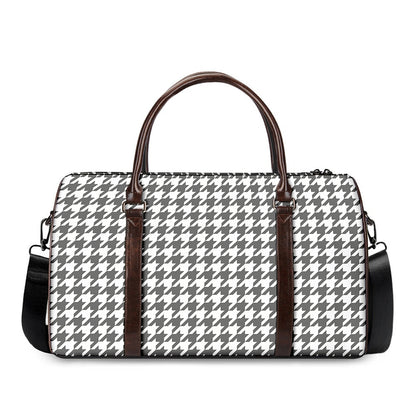Grey And White Houndstooth Pattern Print Duffle Bag