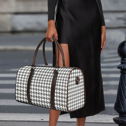 Grey And White Houndstooth Pattern Print Duffle Bag