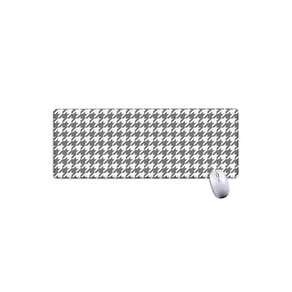Grey And White Houndstooth Pattern Print Extended Mouse Pad