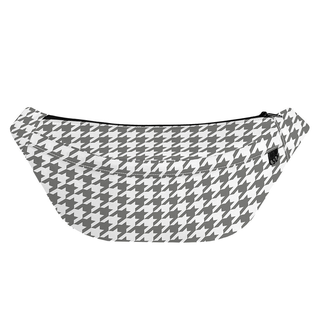 Grey And White Houndstooth Pattern Print Fanny Pack