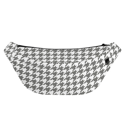 Grey And White Houndstooth Pattern Print Fanny Pack