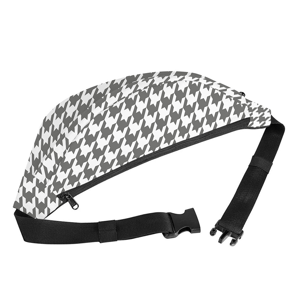 Grey And White Houndstooth Pattern Print Fanny Pack