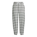 Grey And White Houndstooth Pattern Print Fleece Lined Knit Pants